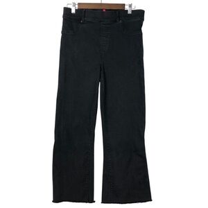 SPANX Black Raw Hem Flare Wide Leg Cropped Stretch Denim